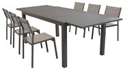 DEXTER - set tavolo in alluminio cm 160/240 x 90 x 75 h con 6 sedie Aulus