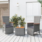 Set mobili giardino 3pz grigio polyrattan legno massello acacia