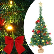 Albero di Natale Preilluminato con Palline Verde, Albero di Natale Preilluminato con Palline Verde 64 cm