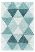 Tappeto Bagno Moderno "Triangoli" in Cotone Azzurro con Effetto Scolpito e Antiscivolo