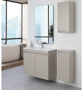 Mobile Bagno Sospeso 80 Cm Due Ante Specchio Feridras "Pastello" Tortora