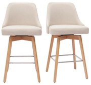 Sgabelli da bar scandinavi in tessuto beige e legno massello di faggio H65 cm (set di 2) HASTA