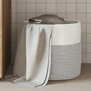 Cestino Portaoggetti Grigio E Bianco Ø40x35 Cm İn Cotone /
