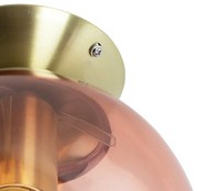 Plafoniera Art Déco ottone con vetro rosa - Pallon