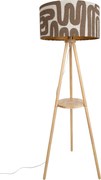 Lampada da terra a treppiede in legno con paralume a righe beige e marrone 50 cm - Lou
