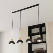 EMIBIG LIGHTING Lampada a sospensione Seco, lunghezza 90 cm, nero, metallo/legno, a 4 luci.