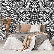 Carta da parati – Ornamento con motivo floreale in bianco e nero