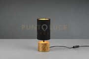 Woddy lampada da tavolo base cilindro legno e paralume nero h. 30cm...