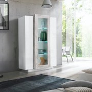 Mobile Vetrina Coro L 80 x H 120.5 x P 38 cm bianco lucido e grigio cemento