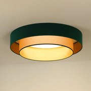 Duolla Plafoniera LED Luneta, verde velluto/oro, Ø 60 cm, dimmerabile a 3 livelli