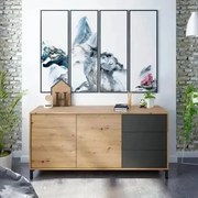 Mobile credenza con 2 ante + 3 cassetti in rovere e antracite 154X41X74H