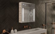 Mobile bagno con specchio LED illuminato - 66,5 x 72 cm con ripiani in vetro nel colore Rovere Oslo, in legno, di Artforma