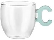 Tazzina caffè lettera C verde petrolio in vetro borosilicato, 150 ml