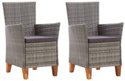 Sedie da giardino 2 pz con cuscini in polyrattan grigio