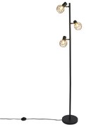 Lampada da terra di design nera con oro 3 luci orientabili - Mesh