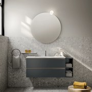 Mobile Bagno Sospeso 120 Cm Due Cassetti Con Vano a Giorno Specchio Con Illuminazione Led Artesi "KA05" Ardesia