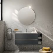Mobile Bagno Sospeso 120 Cm Due Cassetti Con Vano a Giorno Specchio Con Illuminazione Led Artesi "KA05" Ardesia