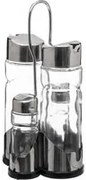 Set condimenti olio, aceto, sale e pepe con supporto
