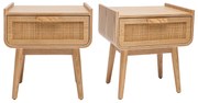 Comodini con cassetto in legno massello chiaro e motivo a intreccio in rattan L50 cm (set di 2) ATHÈNE