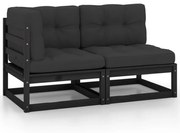 Set divani da giardino 2 pz con cuscini massello di pino nero