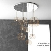 Sosp. ottone sat. tonda 8 luci vetri (1 grande+2 medio +5 piccolo) ...