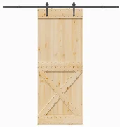 Porta Scorrevole Con Set Hardware 90x210 Cm Legno Massello Pino /