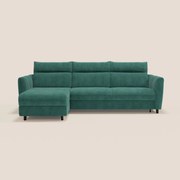 Peonia divano letto angolare con Penisola Contenitore - Materasso H18 cm in Bouclé Impermeabile T07 verde