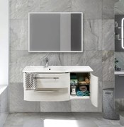 Mobile sottolavabo e lavabo Contea per vasca a sinistra rovere bianco, 1 anta 2 cassetti