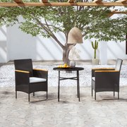 Set mobili da pranzo per giardino 3 pz polyrattan nero