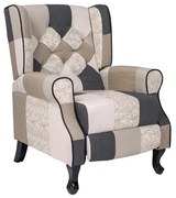 Poltrona relax tessuto patchwork BERGERE Reclinabile poggiapiedi Tortora