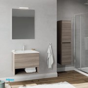 Mobile Bagno Sospeso "Oslo" Da 60 Cm Con Un Cassetto Ed Un Vano a Giorno Lavabo Specchio E Lampada Led Finitura Rovere Fumo