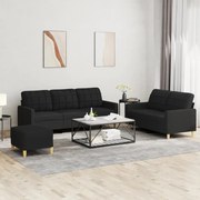 Set Di Divani 3 Pz Con Cuscini Nero İn Tessuto /