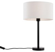 Lampada da tavolo nera con paralume ovale in lino bianco 35 cm - Simplo