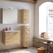 Mobile bagno sospeso 62 cm Quercia Naturale con specchio e lavabo - ANGELA2