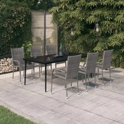 Set da pranzo per giardino 7 pz con cuscini grigio e nero