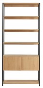 Libreria a ripiani con vano contenitore chiuso finitura legno chiaro rovere e metallo nero L94 cm FLEA