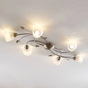 Lindby plafoniera Yannie, a 6 luci, 106 cm, nichel/bianco, vetro