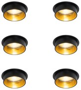 Set di 6 faretti da incasso moderni neri con interno dorato - Insta