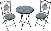 Set Bistrot Tavolo Mosaico Tondo 60 Cm Con 2 Sedie Pieghevoli Villafranche