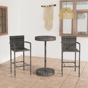 Set bar da giardino 3 pz in polyrattan grigio
