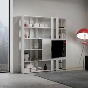 Libreria in legno Bianco Frassino 178x204h cm con porta TV - KATO H