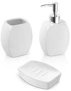 Set 3 accessori bagno da appoggio in ceramica bianca