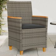 Sedie giardino con cuscini 2pz grigie polyrattan legno massello