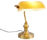 Lampada da tavolo classica da notaio in bronzo con vetro ambrato - Banker