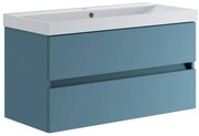 Mobile bagno sospeso con lavabo L 99.5 x H 50 x P 45.5 cm laccato opaco blu pacifico 2 cassetti per vasca centrale Kora