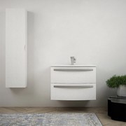 Mobile per bagno 75 cm tondo bianco frassino sospeso - Berlino con colonna da 140 cm