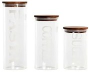 Set di 3 Barattoli DKD Home Decor 10,2 x 10,2 x 27,7 cm Naturale Trasparente Acacia Lettere Vetro Borosilicato