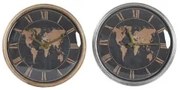 Orologio da Parete DKD Home Decor 46 x 6,5 x 46 cm Cristallo Argentato Nero Dorato Marrone Ferro Mappamondo (2 Unità)