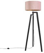 Lampada da terra a treppiede nera con paralume rosa e oro 50 cm - Puros