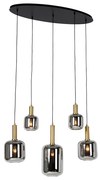 Lampadario ovale nero con vetro oro e fumé 5 luci - Zuzanna